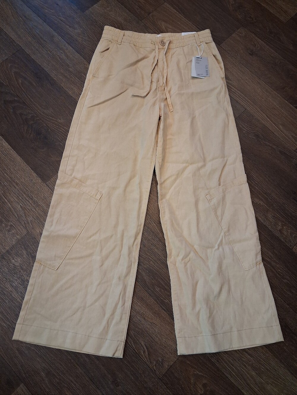 Mango Wide-Leg Drawstring Cargo Pants - Light Beige Sz S